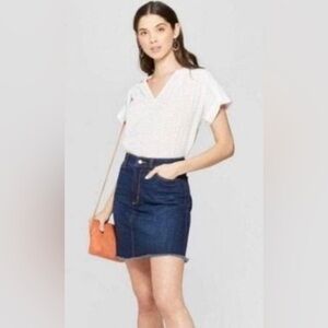 NEW - Dark Blue Frayed Edge Denim Mini Skirt